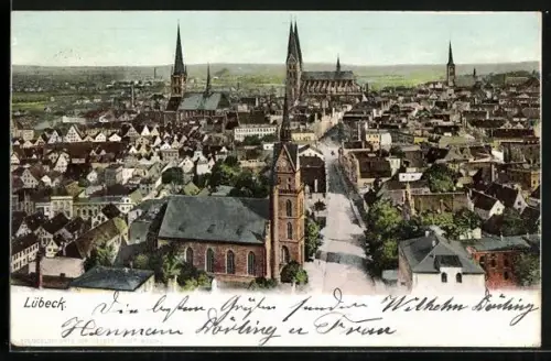 AK Lübeck, Stadtansicht mit Kirchen und Altstadt