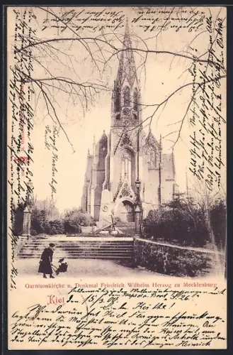 AK Kiel, Garnisonkirche und Denkmal Fr. W. Herzog zu Mecklenburg