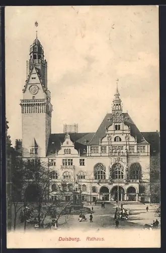 AK Duisburg, Rathaus mit Vorplatz