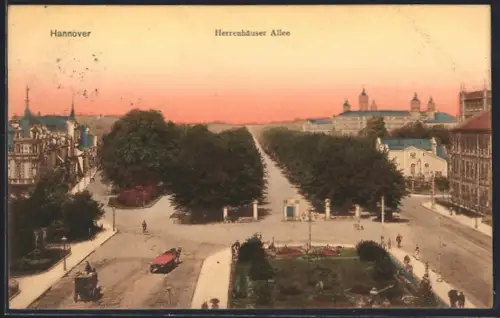 AK Hannover, Herrenhäuser Allee mit Schloss