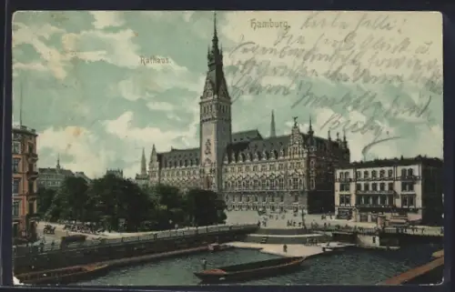 AK Hamburg, Rathaus mit Strassenpartie