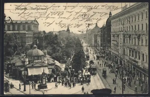 AK Hannover, Georgstrasse mit Cafe Kröpcke und Strassenbahn