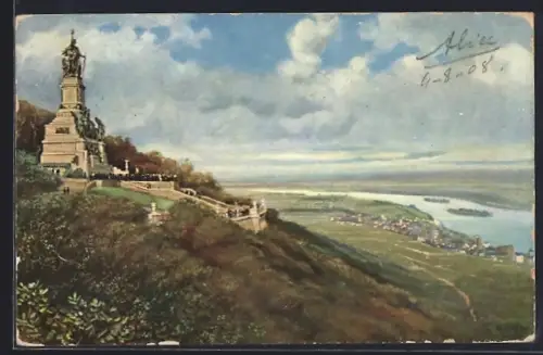AK Rüdesheim / Rhein, Teilansicht mit Nationaldenkmal