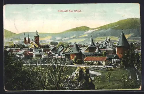 AK Goslar am Harz, Teilansicht mit Kirche