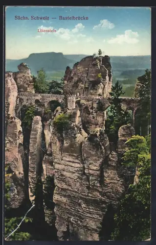 AK Lilienstein /Sächsische Schweiz, Basteibrücke, Lilienstein