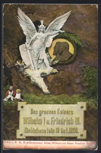AK Halle a. S., Giebichenstein, Kaiser Wilhelm und Kaiser Friedrich Denkmal, 1890