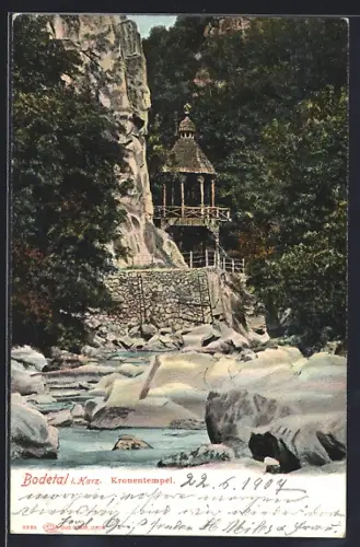 AK Bodetal /Harz, Kronentempel, Flusslandschaft, Felsen
