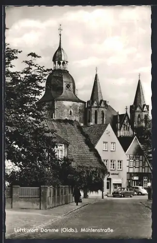 AK Damme /Oldb., Mühlenstrasse, Kirche, Fachwerkhäuser