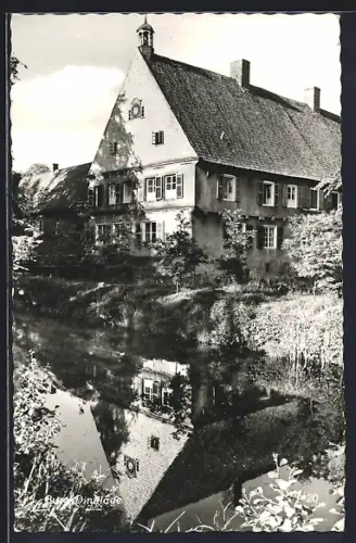 AK Dinklage, Burg Dinklage, Hauptgebäude mit Wassergraben