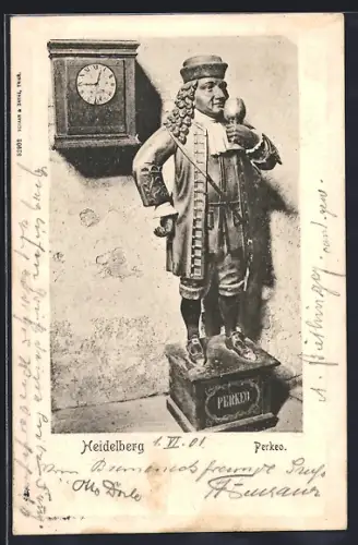 AK Heidelberg, Perkeo-Statue und Wanduhr