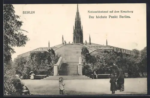 AK Berlin, Nationaldenkmal auf dem Kreuzberg, höchster Punkt Berlins