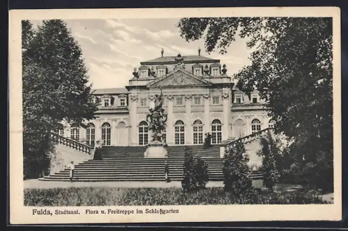 AK Fulda, Stadtsaal, Flora und Freitreppe im Schlossgarten