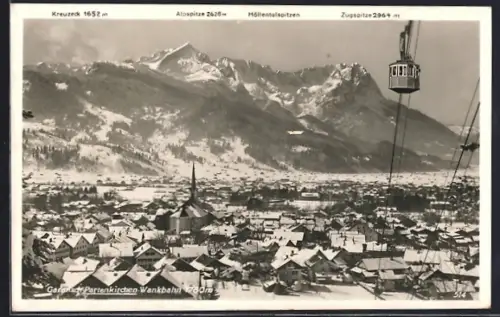 AK Garmisch-Partenkirchen, Wankbahn, Ortsansicht, Alpenpanorama