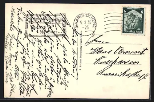 AK Saarbrücken, Eingang zum Ehrenthal, Ehrenmal mit Adler