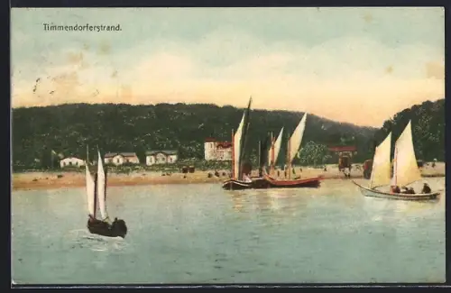 AK Timmendorferstrand, Segelboote am Strand und Uferansicht