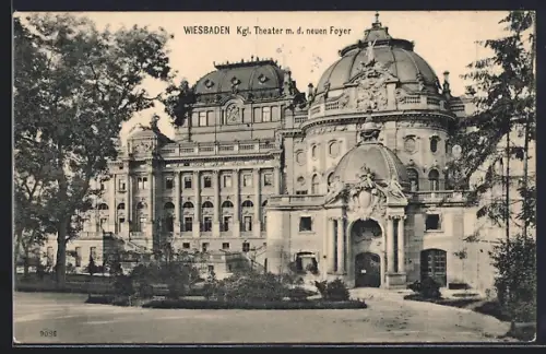 AK Wiesbaden, Königliches Theater mit dem neuen Foyer