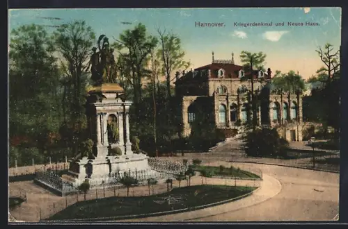 AK Hannover, Kriegerdenkmal und Neues Haus