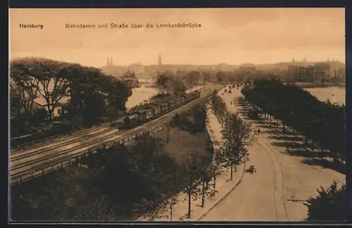 AK Hamburg-Neustadt, Bahndamm und Strasse über die Lombardsbrücke