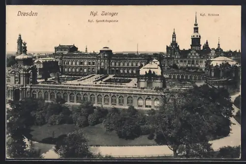 AK Dresden, Königlicher Zwinger, Königliche Gemäldegalerie, Königliches Schloss