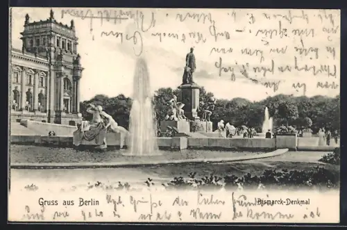 AK Berlin, Bismarck-Denkmal, Reichstagsgebäude, Brunnen