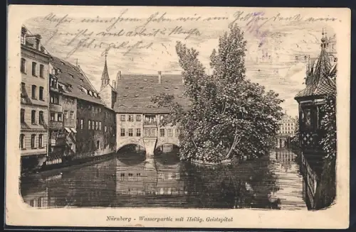 Künstler-AK Nürnberg, Wasserpartie mit Heilig-Geistspital