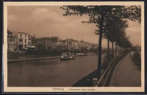 AK Hamburg-Winterhude, Alsterpartie beim Leinpfad
