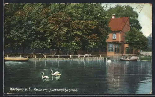 AK Hamburg-Harburg, Partie am Aussenmühlenteich