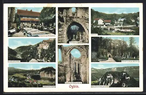 AK Oybin, Restaurant, Ruine der Klosterkirche, Bahnhof