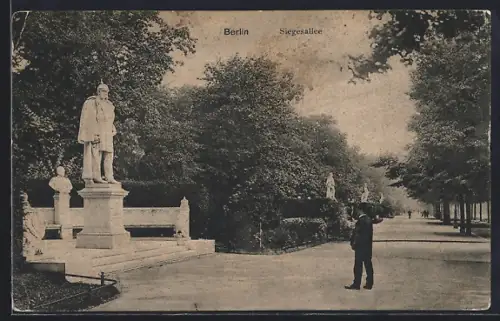 AK Berlin-Tiergarten, Siegesallee, Statuen und Alleeansicht