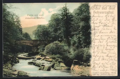 AK Schwarzathal, Partie mit der steinernen Brücke