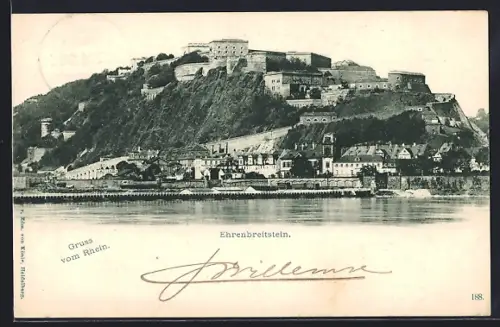 AK Koblenz /Ehrenbreitstein, Festung Ehrenbreitstein, Rheinansicht