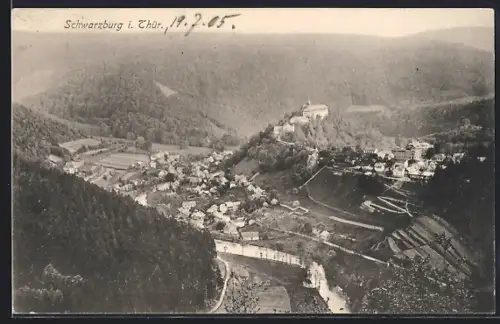 AK Schwarzburg i. Thür., Gesamtansicht mit Schloss und Tal