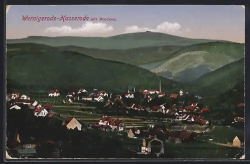 AK Wernigerode-Hasserode, Ortsansicht mit Brocken