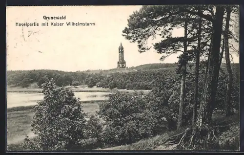 AK Berlin-Grunewald, Havelpartie mit Kaiser Wilhelmsturm
