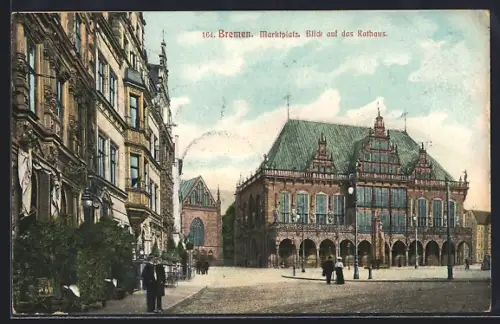 AK Bremen, Marktplatz, Blick auf das Rathaus