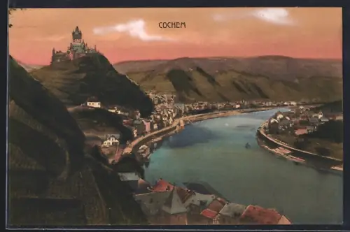 AK Cochem, Blick auf die Mosel vom Weinberg aus
