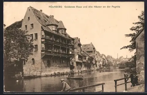 AK Nürnberg, Goldenes Haus und alte Häuser an der Pegnitz