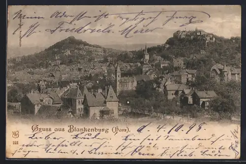 AK Blankenburg /Harz, Stadtansicht mit Schloss und Kirche