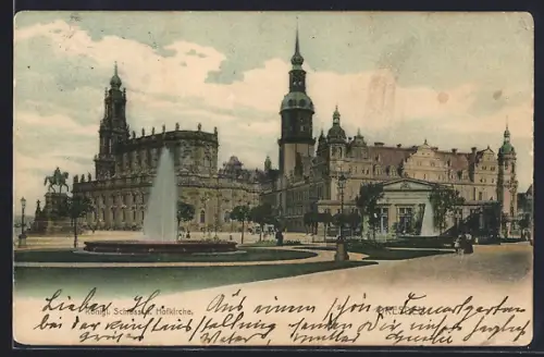 Lithographie Dresden, Schloss, Semperoper, Hofkirche