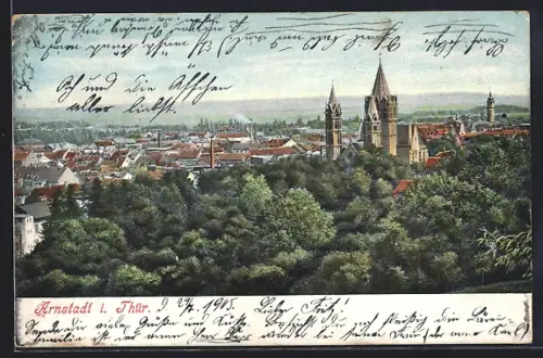 AK Arnstadt i. Thür., Stadtansicht mit Liebfrauenkirche und Oberkirche