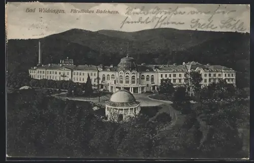 AK Bad Wildungen, Fürstliches Badehaus aus der Vogelschau