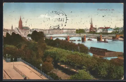 AK Alt-Frankfurt, Mainufer, Brücke, Dom