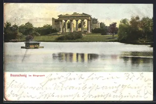 AK Braunschweig, Bürgerpark, See und Ruinentheater