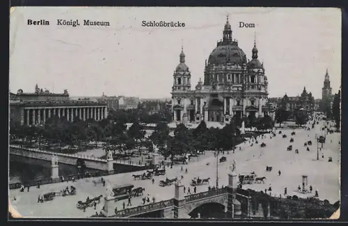 AK Berlin, Dom, Königl. Museum, Pferdebahn auf der Schlossbrücke