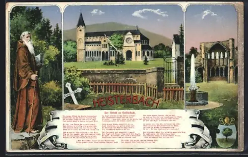 AK Heisterbach, Klosterruine, Kirche, Springbrunnen