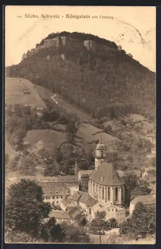 AK Königstein /Sächs. Schweiz, Festung, Kirche und Ortsansicht