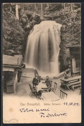 AK Amselfall /Sächs. Schweiz, Wasserfall, Ausflugslokal, Brücke