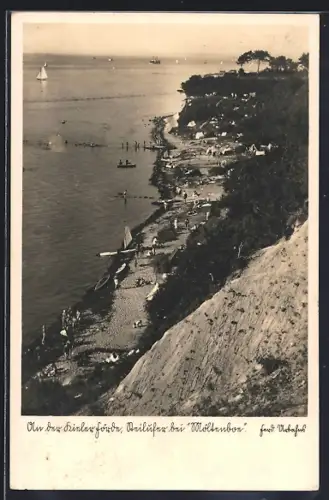 AK Möltenboe /Kiel, Kielerförde, Steilküste, Strand mit Zeltlager
