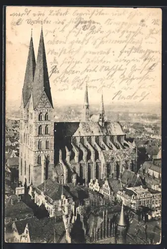 AK Lübeck, Marienkirche aus der Vogelschau