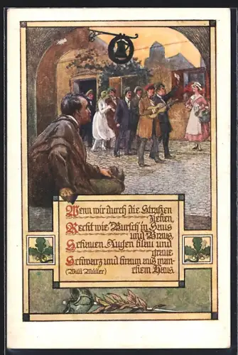 Künstler-AK Studenten ziehen singend durch die Strasse